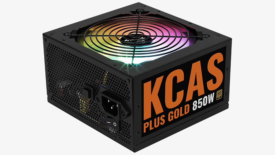 Aerocool KCAS PLUS Gold 850W RGB PSU - ATX 24 PIN; 2x 4+4PIN CPU; 8x SATA; 4x PATA; 3x PCIe 6+2PIN.