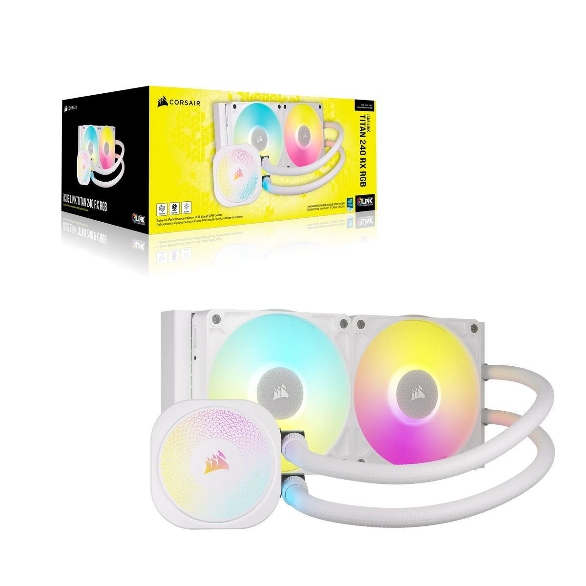 Corsair iCUE LINK TITAN 240 RX RGB Liquid CPU Cooler - White – RX120 RGB Fans – Fits Intel® LGA 1851/1700; AMD® AM5/AM4.