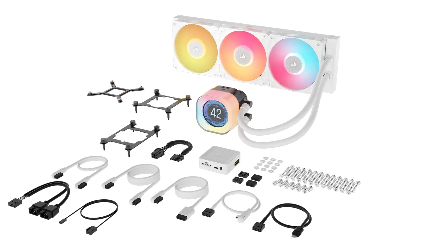 Corsair iCUE LINK TITAN 240 RX LCD Liquid CPU Cooler - White – RX120 RGB Fans – Fits Intel® LGA 1851/1700; AMD® AM5/AM4.