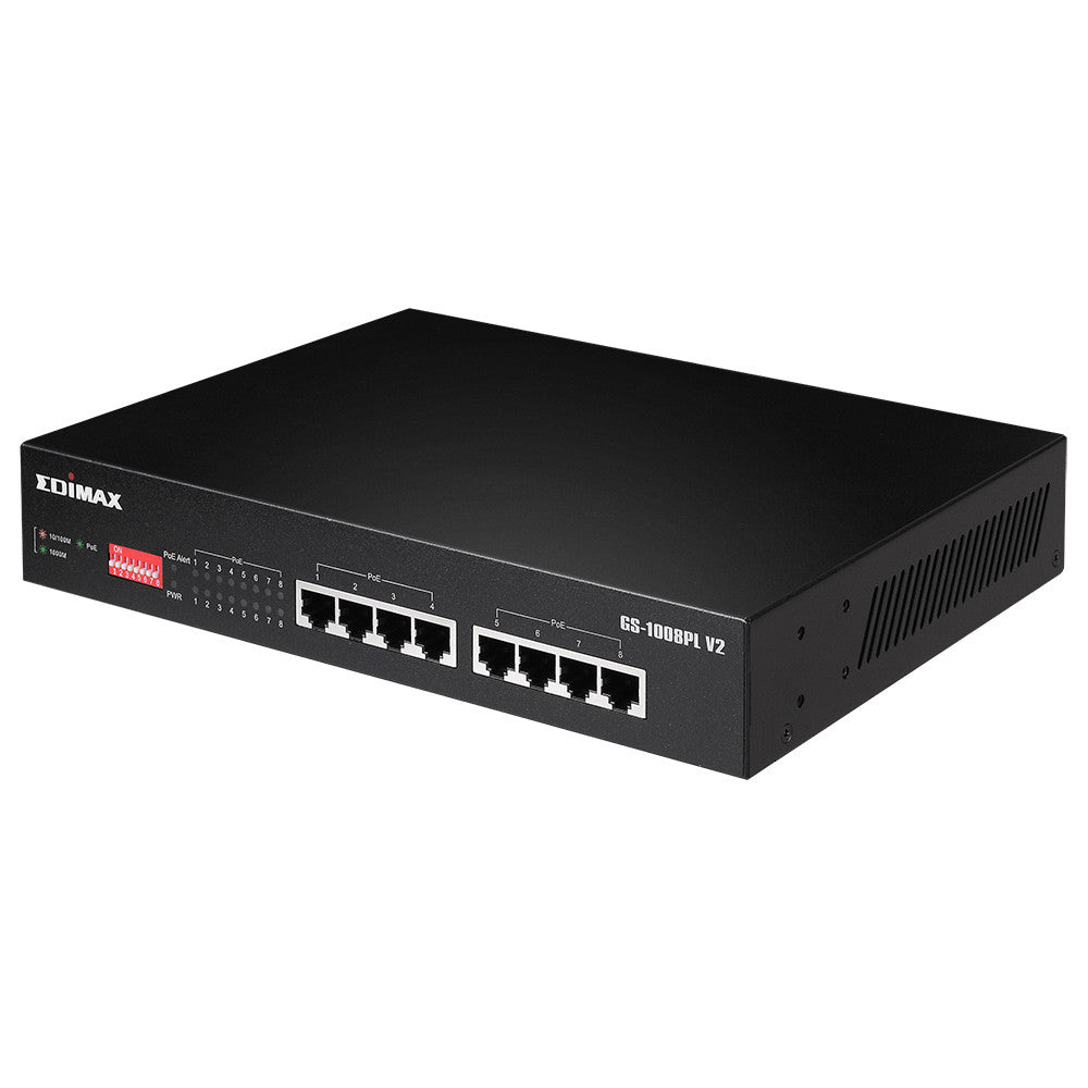 Edimax 8 Port, Unmanaged, Long Range, Gigabit PoE+ Switch with DIP Switch
