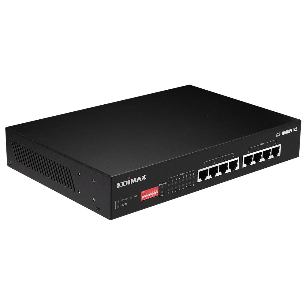Edimax 8 Port, Unmanaged, Long Range, Gigabit PoE+ Switch with DIP Switch