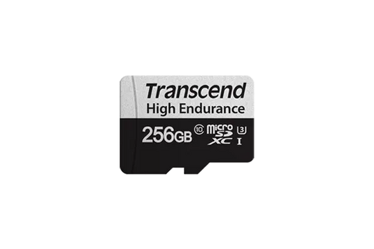 TRANSCEND 350V 256GB HIGH ENDURANCE MICRO SD UHS-I U3 C10 SDXC - READ 100 MB/S - WRITE 45MB/S - WITH SD ADPTOR