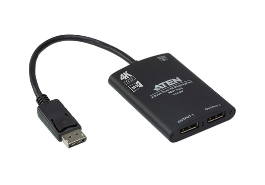 ATEN 2-Port True 4K DisplayPort Single Stream Transport (SST) or Multi-Stream Transport (MST) Mode; dual output – up to 3840 x 2