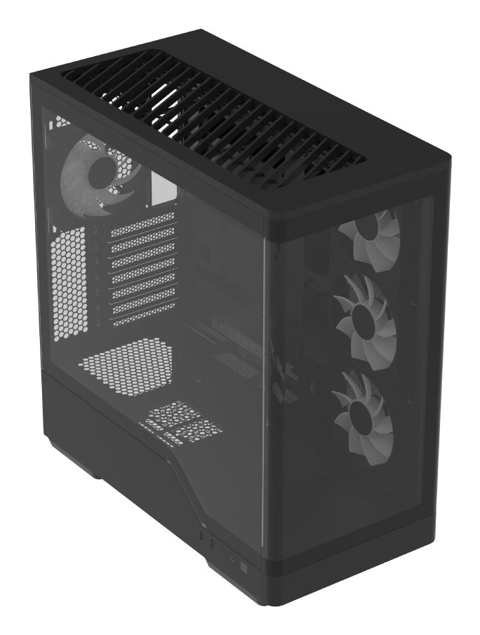 Aerocool P500A Black Mid tower case - Includes 120mm ARGB Fan x 4 and 4-port ARGB control hub - ATX - 3x 2.5'' or 2x3.5'' - 360m