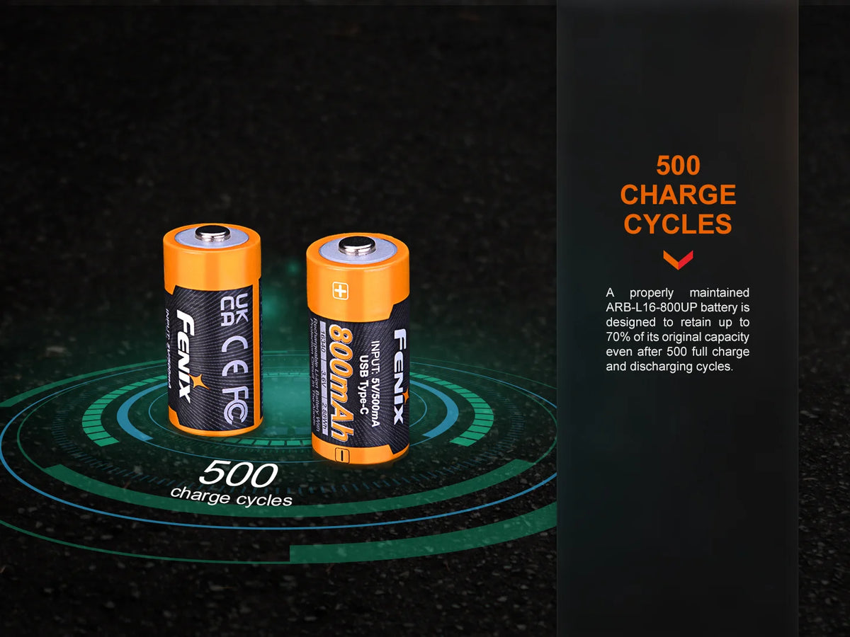Fenix ARB-L16-800UP USB Type-C Rechargeable 16340 Li-ion Battery – 800mAh 3.6V