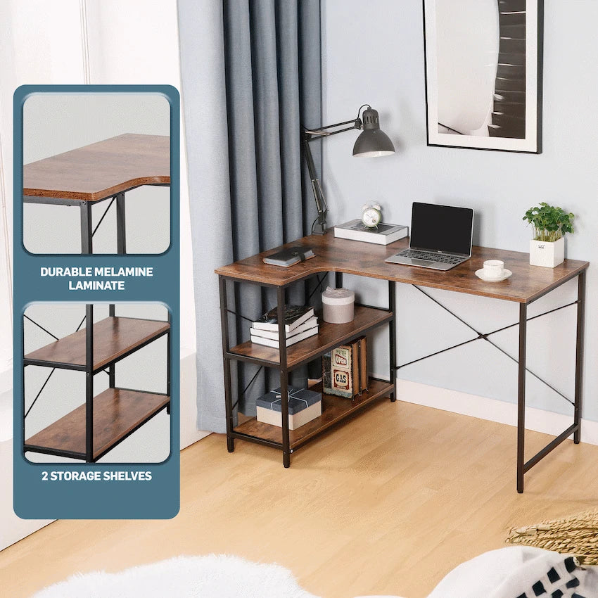 Everfurn Anthony L-Shaped Corner Work Desk - Steel Frame - Guards On Duty Shop & Security Guards