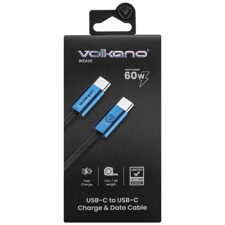 Volkano Weave Series 60w USB C to USB C 1.2m-Blue