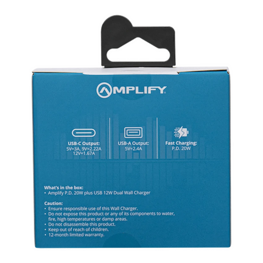 Amplify P.D. 20w Plus USB 12w Dual Wall Charger - White - Guards On Duty Shop & Security Guards