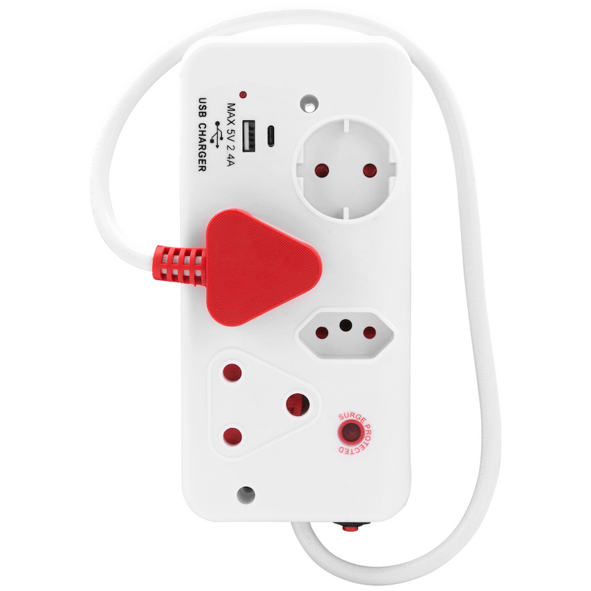 Ellies 4-Way Medium Surge Multiplug with USB-A+USB-C 0.5m