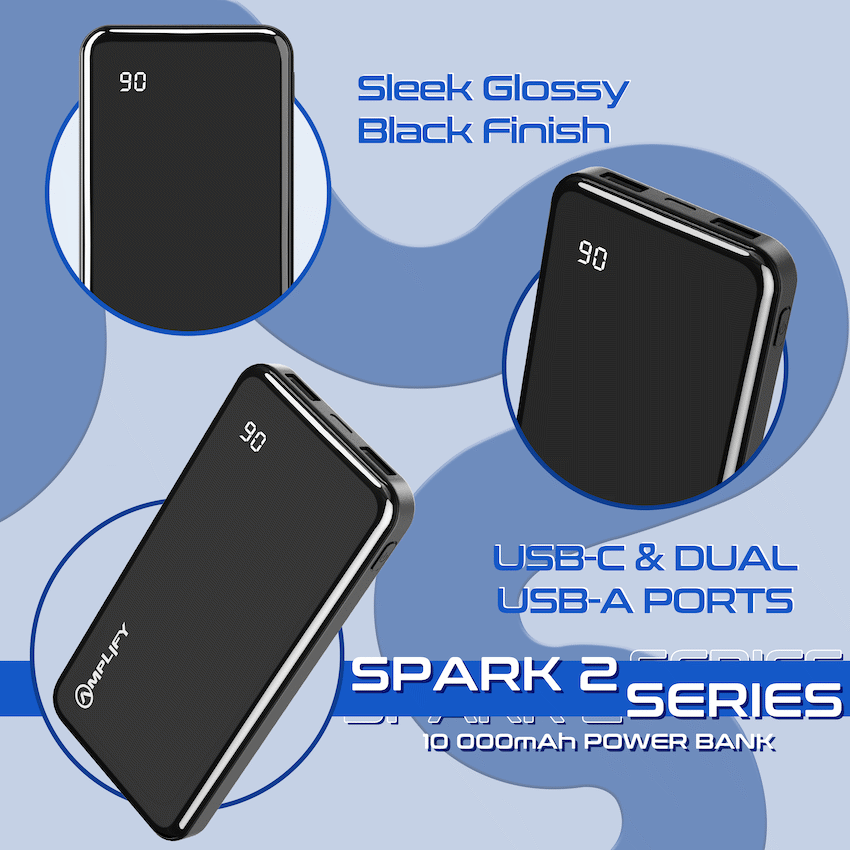 Amplify Spark 2 Series 10 000 mAh Power Bank - Black - Guards On Duty Shop & Security Guards
