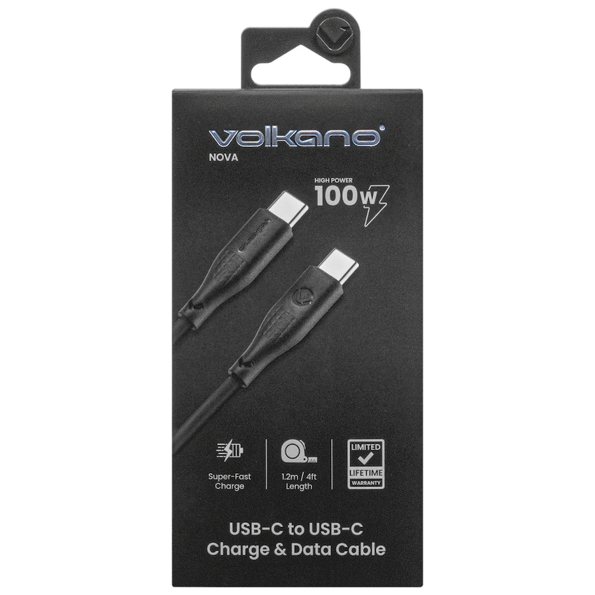 Volkano Nova Series USB C to USB C 100W 1.2m TPE cable-Black