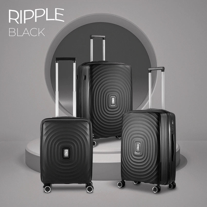 Travelwize Ripple PP 4-Wheel Spinner 3 Pc Luggage Set - Black
