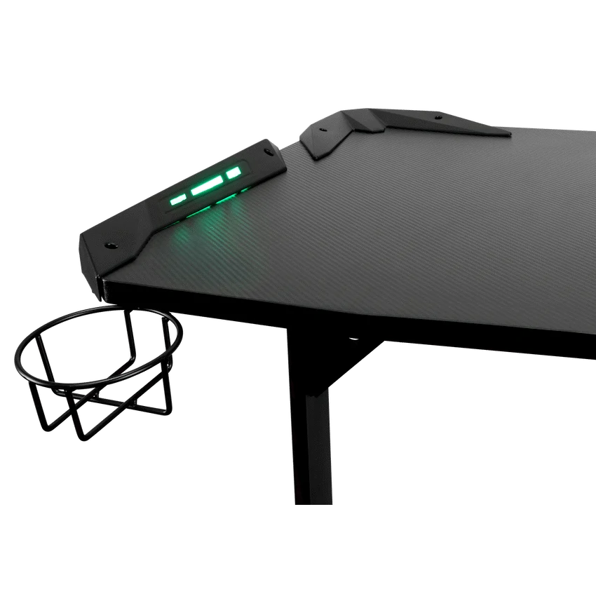 Fortress Gaming Desk with RGB Lights, Cup Holder