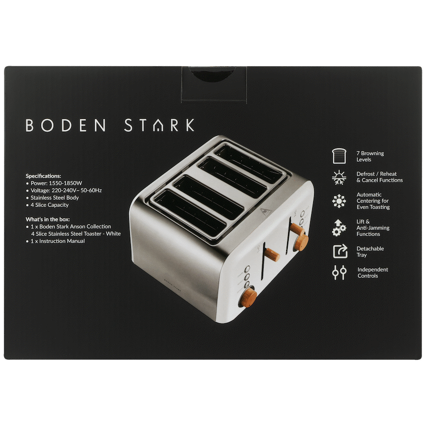 Boden Stark Anson Collection 4 Slice SS Toaster White - Guards On Duty Shop & Security Guards