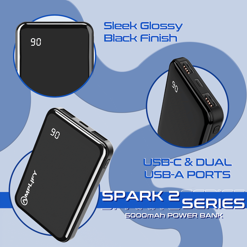 Amplify Spark 2 Series 5000 mAh Power Bank - Black - Guards On Duty Shop & Security Guards