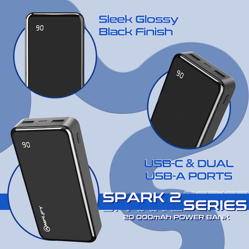 Amplify Spark 2 Series 20 000 mAh Power Bank - Black - Guards On Duty Shop & Security Guards