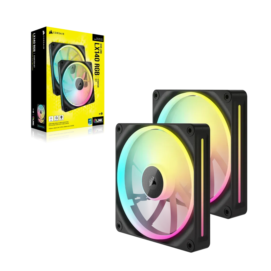 Corsair LX RGB Series; iCUE LINK LX140 RGB; 140mm Fan; Dual Pack; iCUE LINK System Hub Included