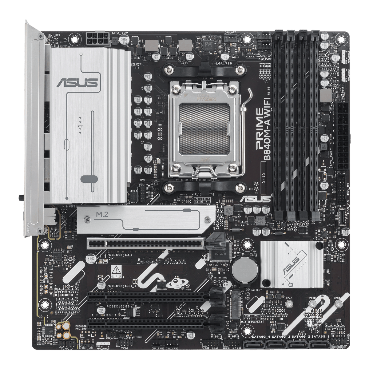 ASUS Motherboard/mATX/AM5/DDR5/4xDIMM/Max.256GB/1xPCIe4x16/2xPCIe3x16/ 3xM.2/4xSATA 6Gb/s/2xDP/1xHDMI/RAID/WIFI 6E