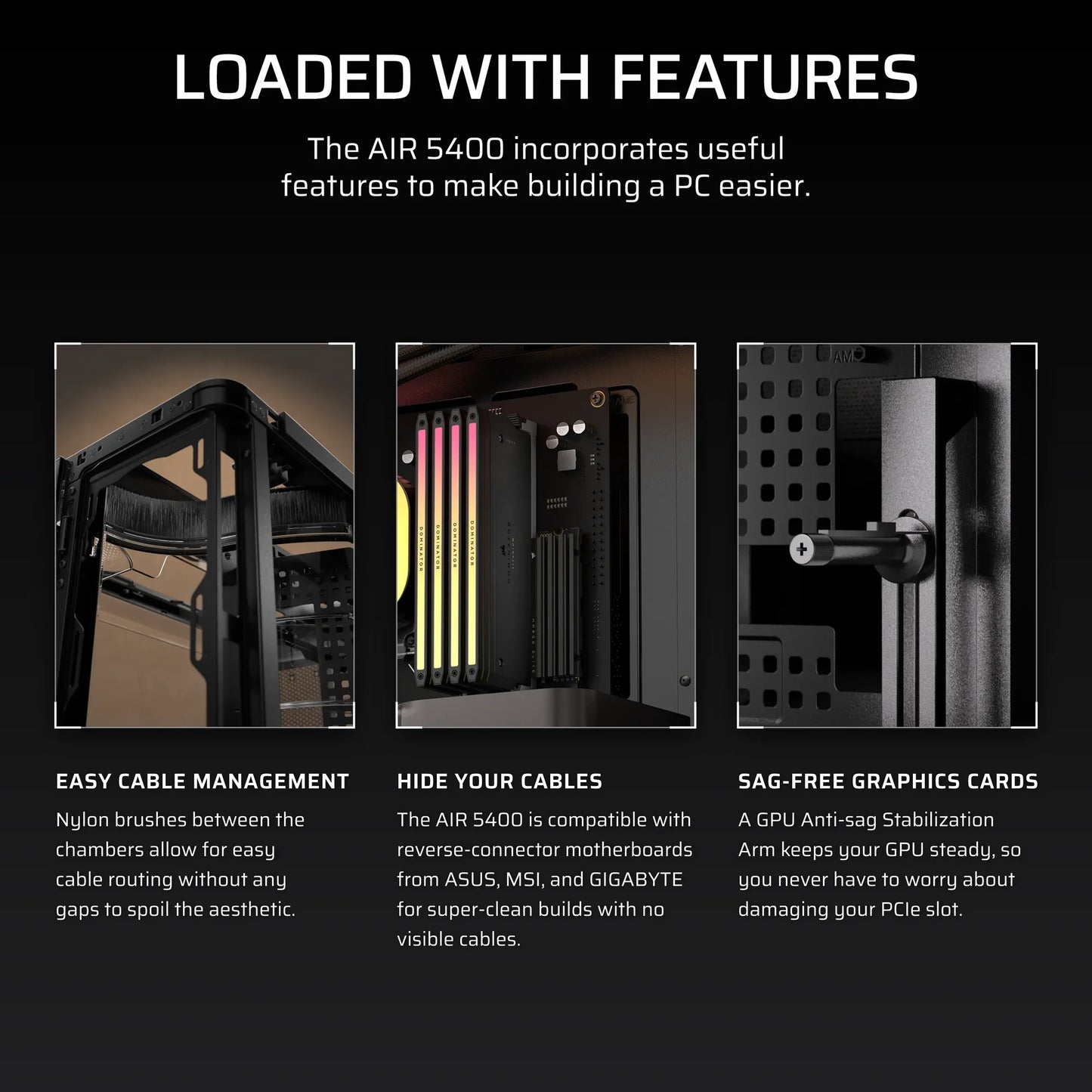 AIR 5400 LX-R RGB iCUE LINK Triple Chamber Mid-Tower PC Case ;3x Fans included;2x 2.5'' ; 1x 3.5'';  Black