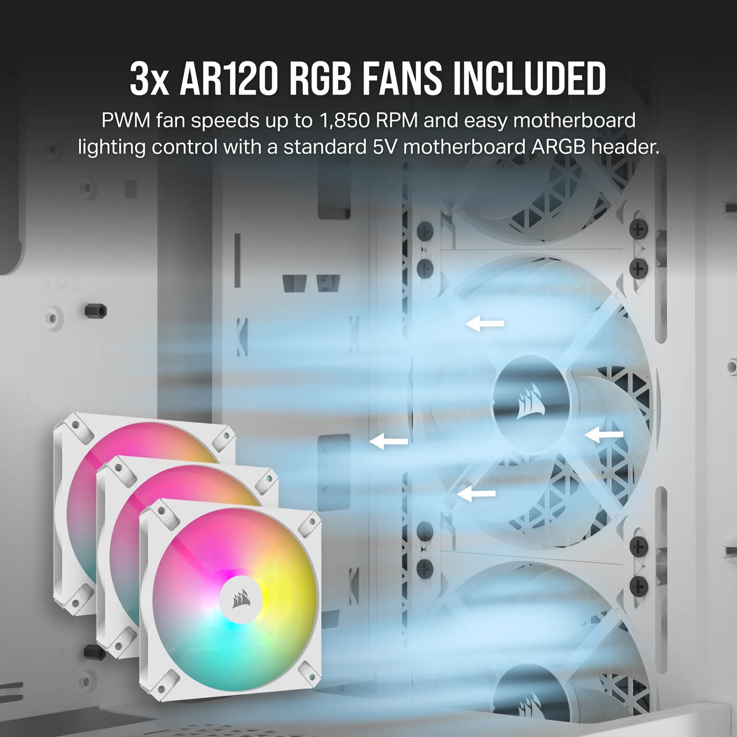 3000D RGB AIRFLOW White Mid-Tower PC Case; 2x 3.5'' |  2x 2.5'' Drive Bays; Up to 360mm Radiator compatible; 3x 120mm fan incl