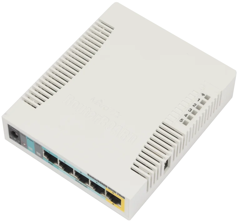 MikroTik RouterBOARD RB951Ui-2HnD, 5x LAN, built-in 2.4Ghz 802b/g/n 2x2 two chain wireless with integrated antennas, desktop case, PSU, RouterOS L4