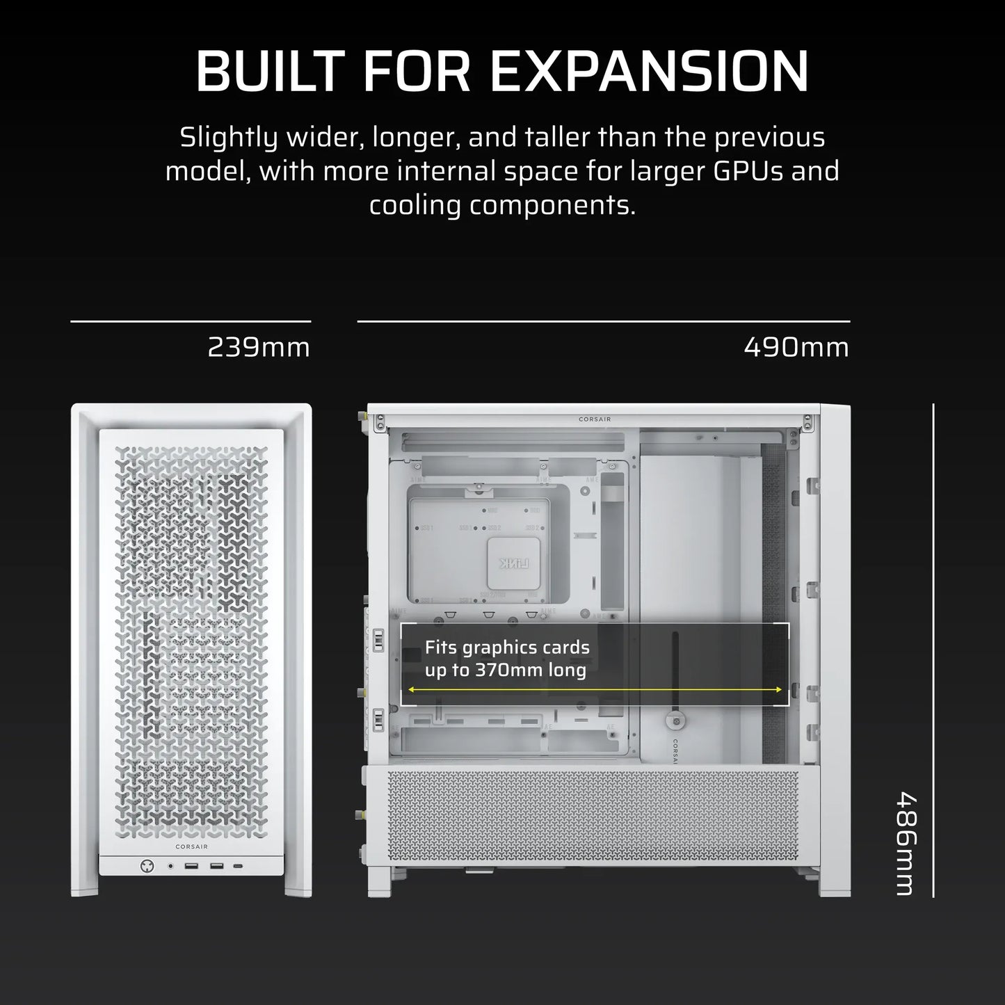 FRAME 4000D White Mid-Tower PC Case; 2x 3.5'' |  2x 2.5'' Drive Bays; Up to 360mm Radiator compatible; No Fans