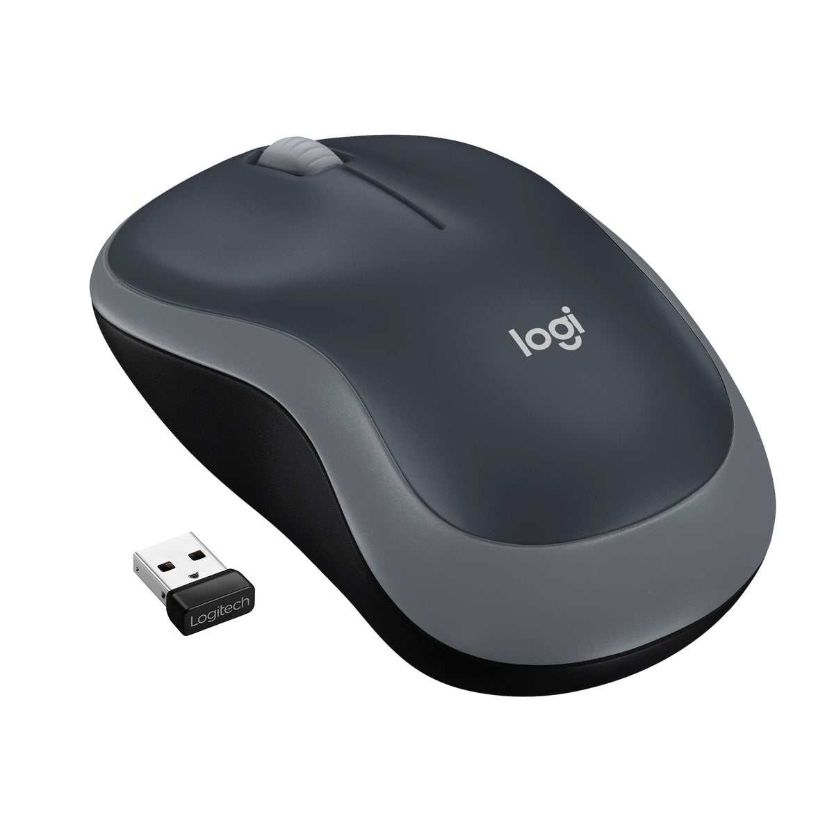 Logitech Wireless Mouse M185 (Black & Swift Grey) Nano USB receiver 3 buttons optical tracking with wheel 10m range 12-month bat