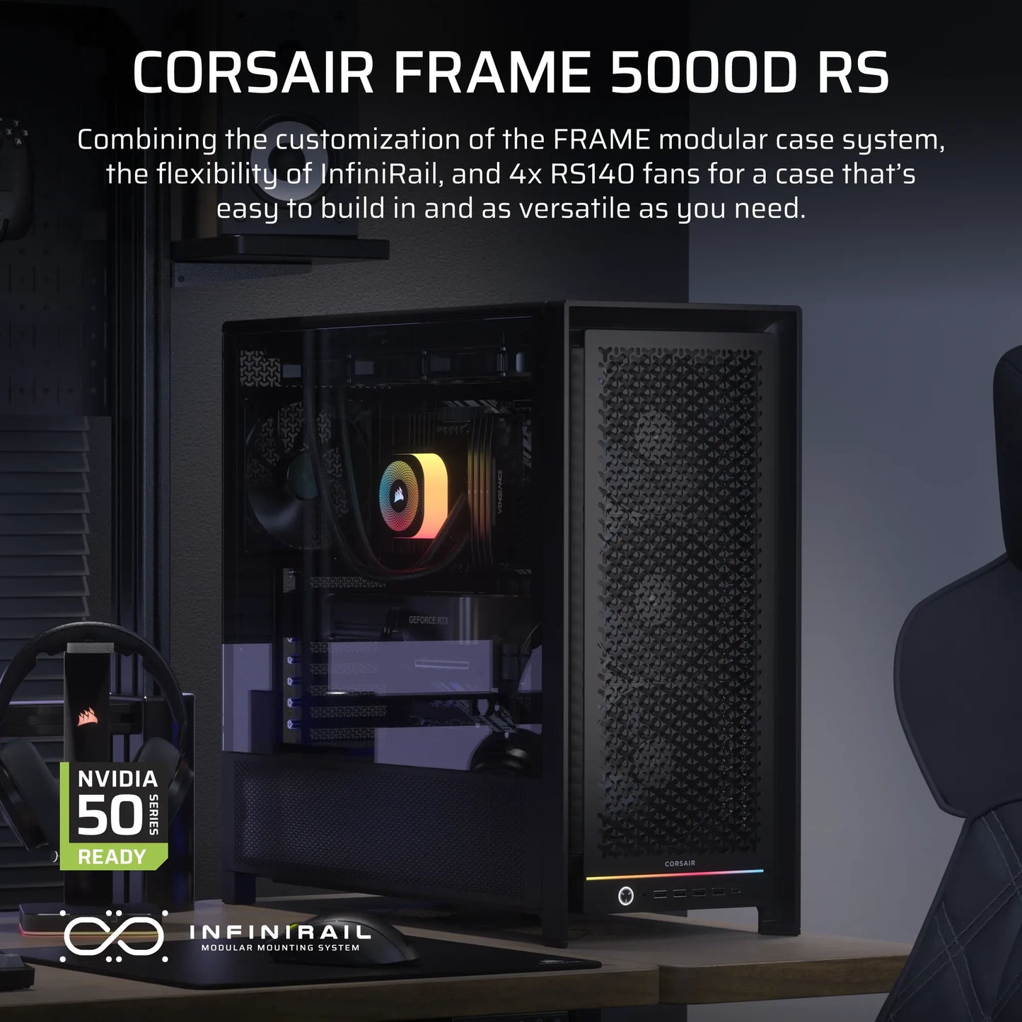FRAME 5000D RS Mid-Tower PC Case; 4x RS 140 PWM Fans; 2x 2.5'' ; 1x 3.5''; Black.