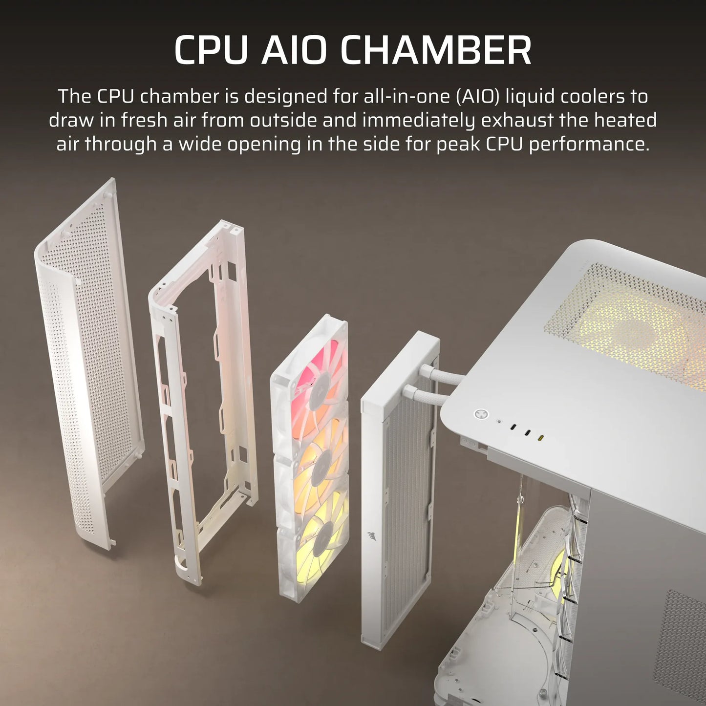 AIR 5400 RS-R ARGB Triple Chamber Mid-Tower PC Case ; 3x Fans Included; 2x 2.5'' ; 1x 3.5''  White