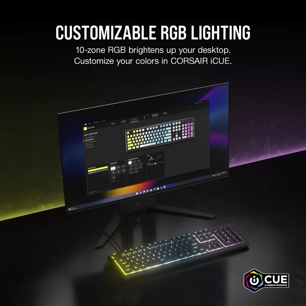 Corsair K55 Core Gaming Keyboard; Backlit Zoned RGB LED; Rubberdome