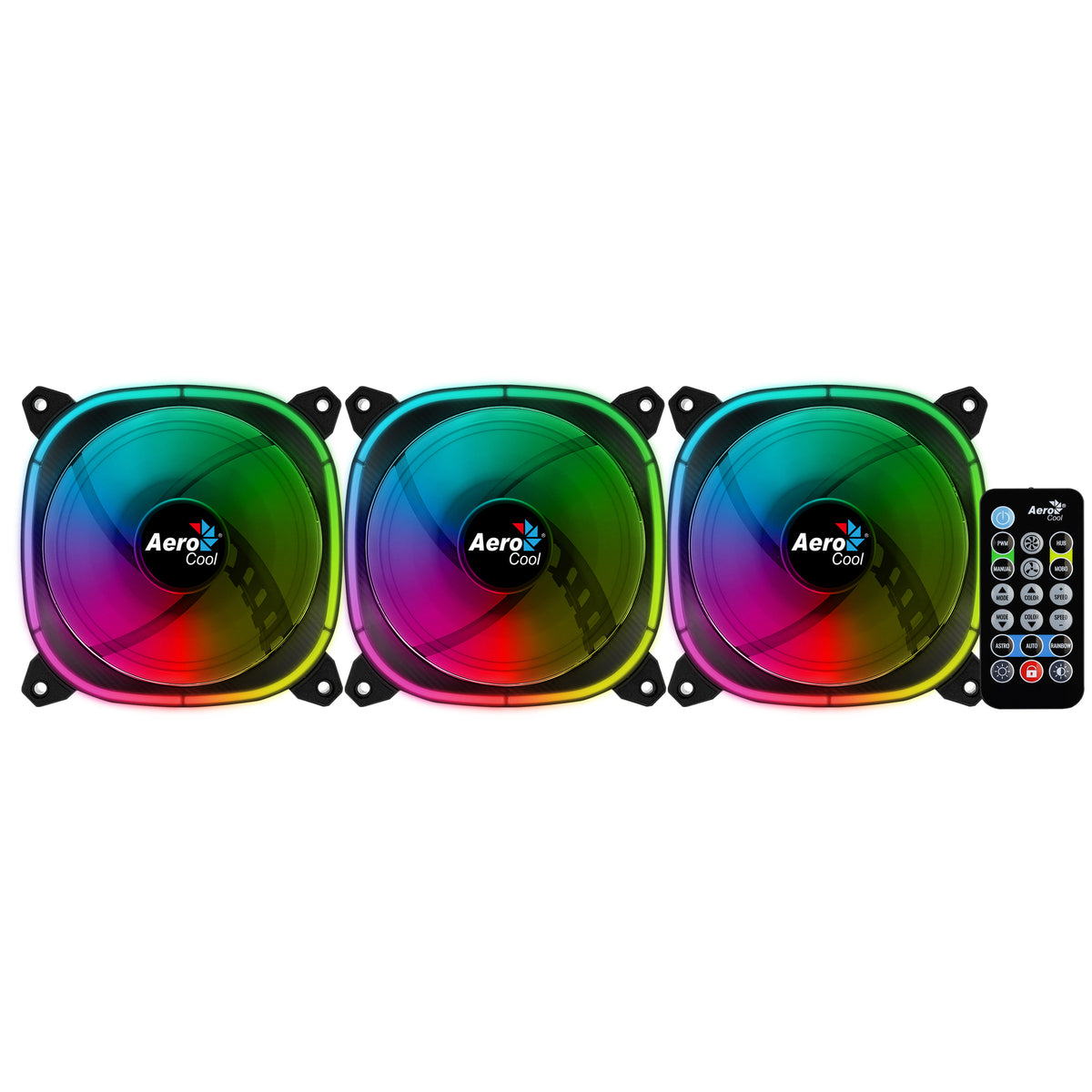 Aerocool Astro 12 Pro - Black - 12CM ARGB FANS x 3 | H66F HUB x 1 | REMOTE CONTROL x 1