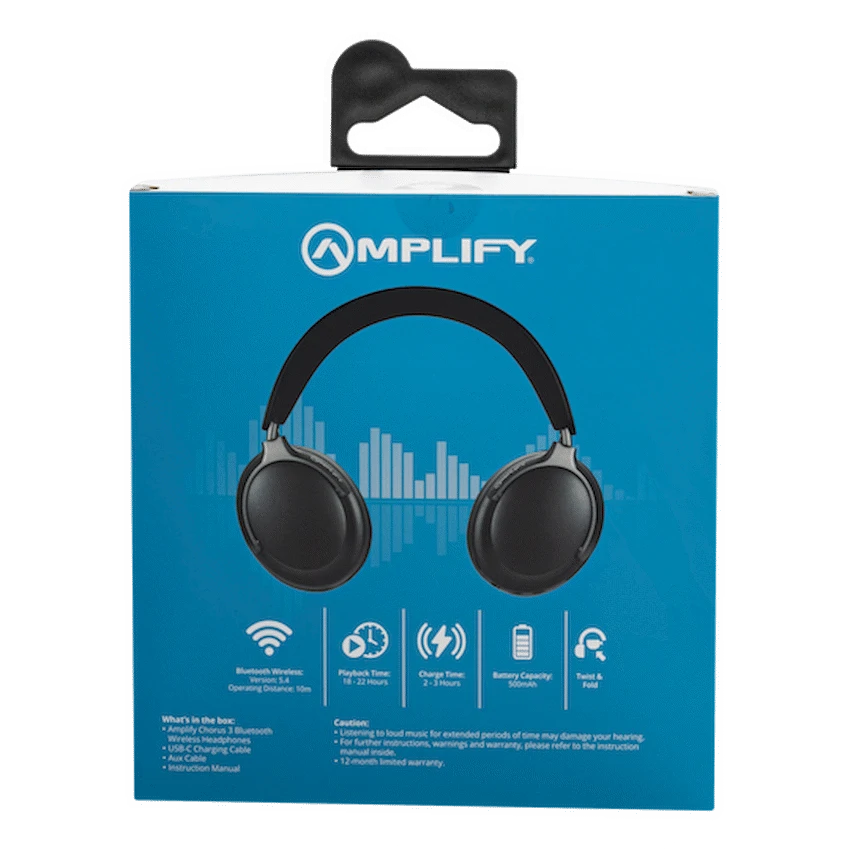 Amplify Chorus 3 Bluetooth Wireless Headphones - Black - Guards On Duty Shop & Security Guards