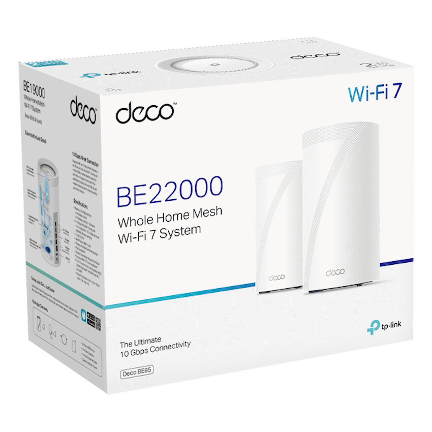 Deco BE85 (2-Pack) BE22000 Tri-Band Whole Home Mesh Wi-Fi 7 System