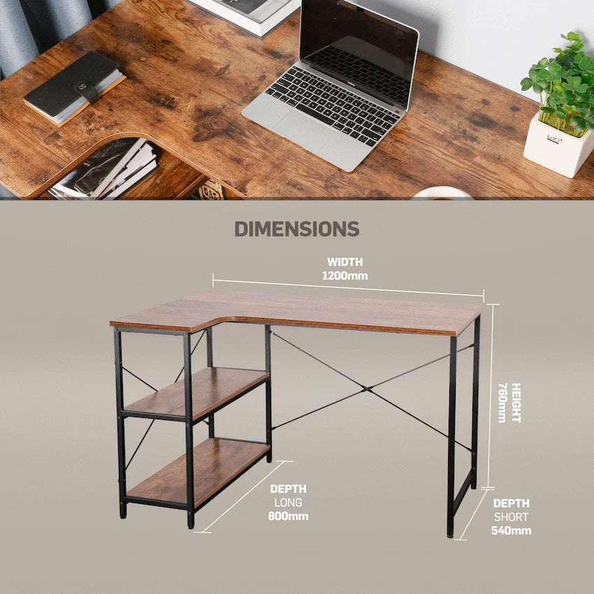 Everfurn Anthony L-Shaped Corner Work Desk - Steel Frame - Guards On Duty Shop & Security Guards