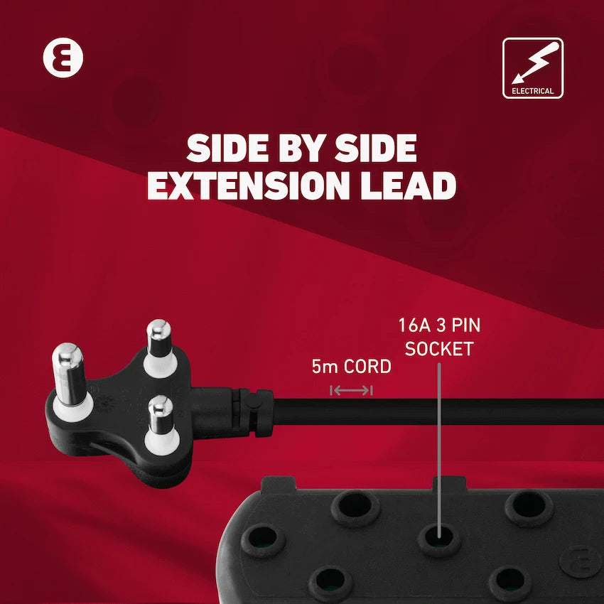 Ellies Side by Side Heavy Duty Extension Lead-5M-BK