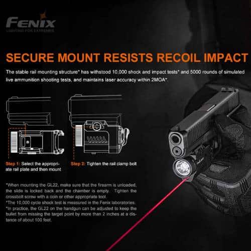 Fenix Tactical Pistol Flashlight with Red Laser - GL22