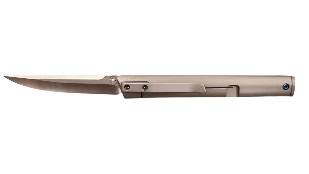 FAS7-24 POCKET KNIFE FOLDING THIN GREY HANDLE , BLUE SCREWS