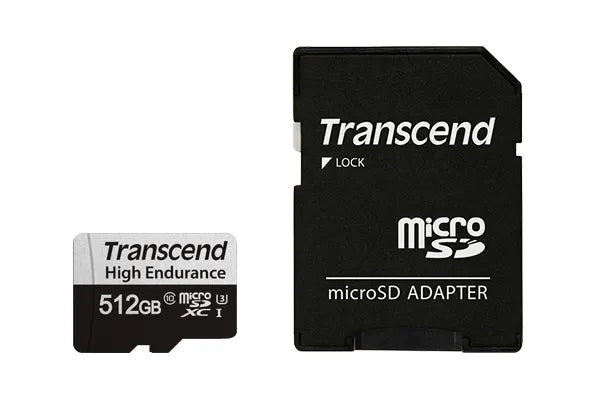 TRANSCEND 350V 512GB HIGH ENDURANCE MICRO SD UHS-I  U3 CLASS10 - READ 100 MB/S - WRITE 60MB/S - WITH SD ADPTOR
