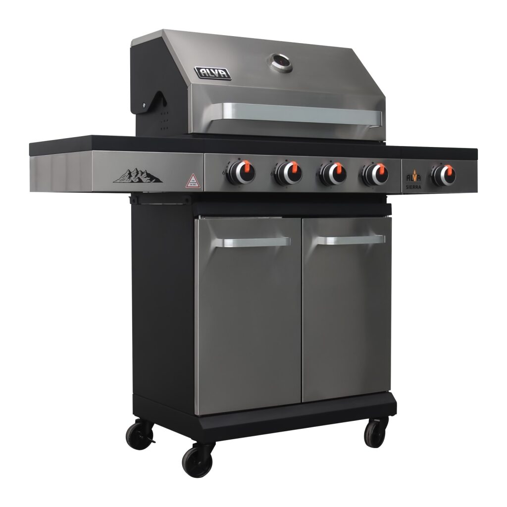 Alva Sierra 4-Burner BBQ With Side Burner – Stainless Steel / Black + FREE TOOL SET