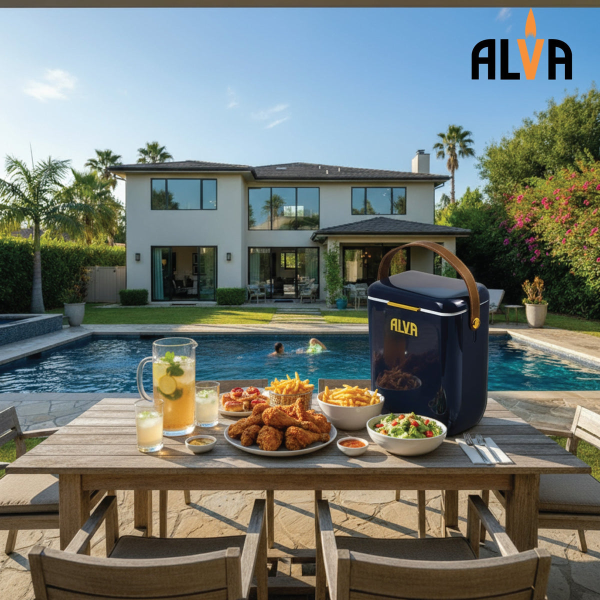 Alva 10L Cooler Box With Leather Strap - Midnight Blue