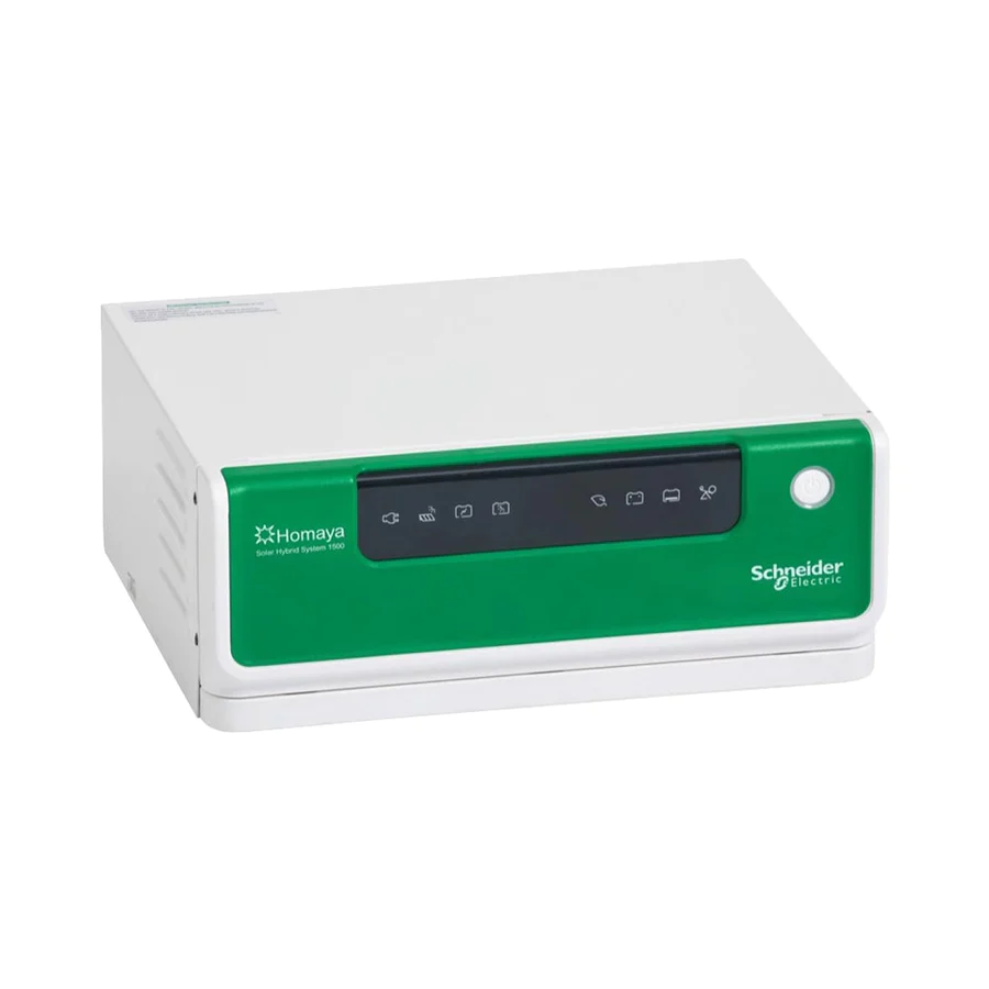 SCHNEIDER ELECTRIC HOMAYA SOLAR HYBRID SYSTEM 850VA PURE SINEWAVE. PROTECTED AGAINST SHORT-CIRCUIT, HIGH TEMPERATURE, AND INTERNAL FAULT. SOLAR PANELS EXCLUDED. REQUIRES 12V 100AH TO 200AH BATTERY. DC OUTPUT: 12V DC, 20A, AC OUTPUT: 230V, 50HZ WEIGHT: 12. - Guards On Duty Shop