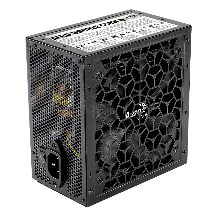 Aerocool AERO Bronze 550W PSU - ATX 24 PIN; 1x 4+4PIN CPU; 4x SATA; 2x PATA; 1x PCIe 6+2PIN