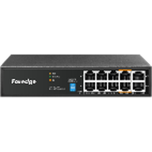 Unmanged 10-Port Fast Ethernet Switch with 8 Port PoE, gigabit uplink, 65W POE output