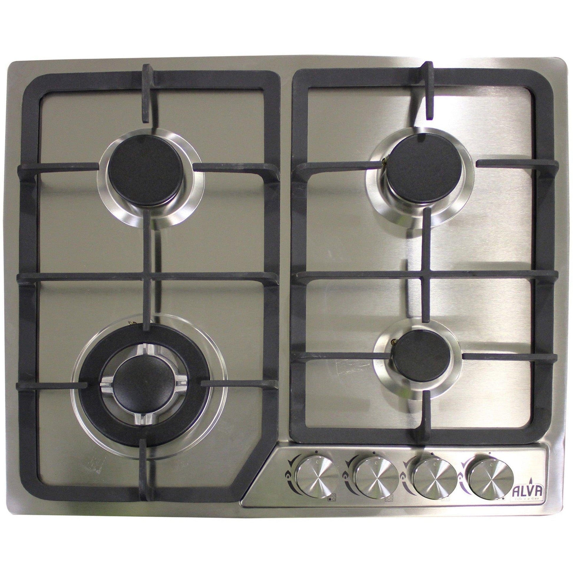Alva 60cm 4-Burner Gas Hob - Stainless Steel - Alva 60cm 4-Burner Gas Hob