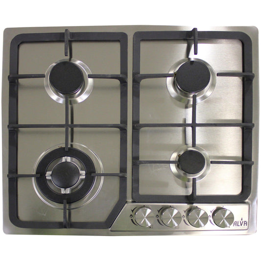 Alva 60cm 4-Burner Gas Hob - Stainless Steel - Alva 60cm 4-Burner Gas Hob