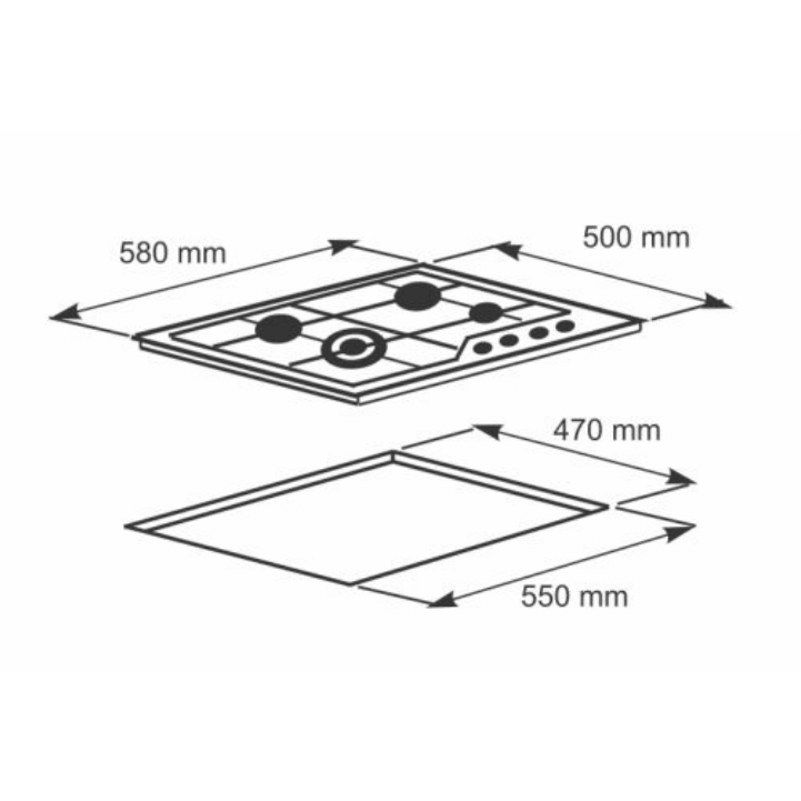 Alva 60cm 4-Burner Gas Hob - Stainless Steel - Alva 60cm 4-Burner Gas Hob
