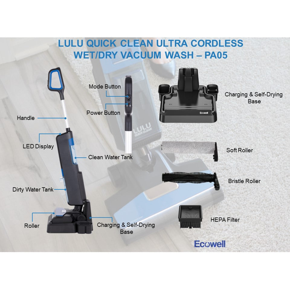 Ecowell Lulu - Quick Clean Ultra Cordless Wet/Dry Vacuum Wash