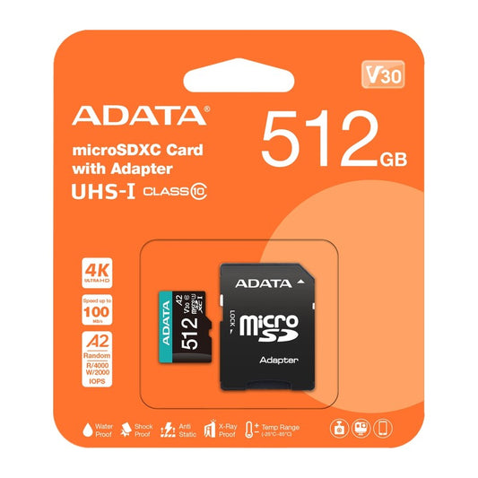 Adata AUSDX512GUI3V30SA2-RA1 - ADTAA PREMIER PRO MICROSDXC 512G UHS-I U3 CL10