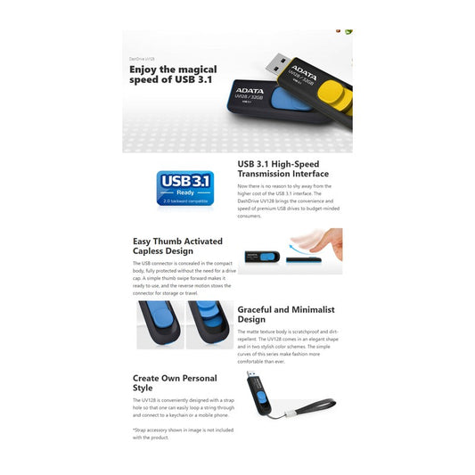 Adata AUV128-32G-RBE - ADATA USB 3.2 RETRACTABLE  32GB BLK/BLU