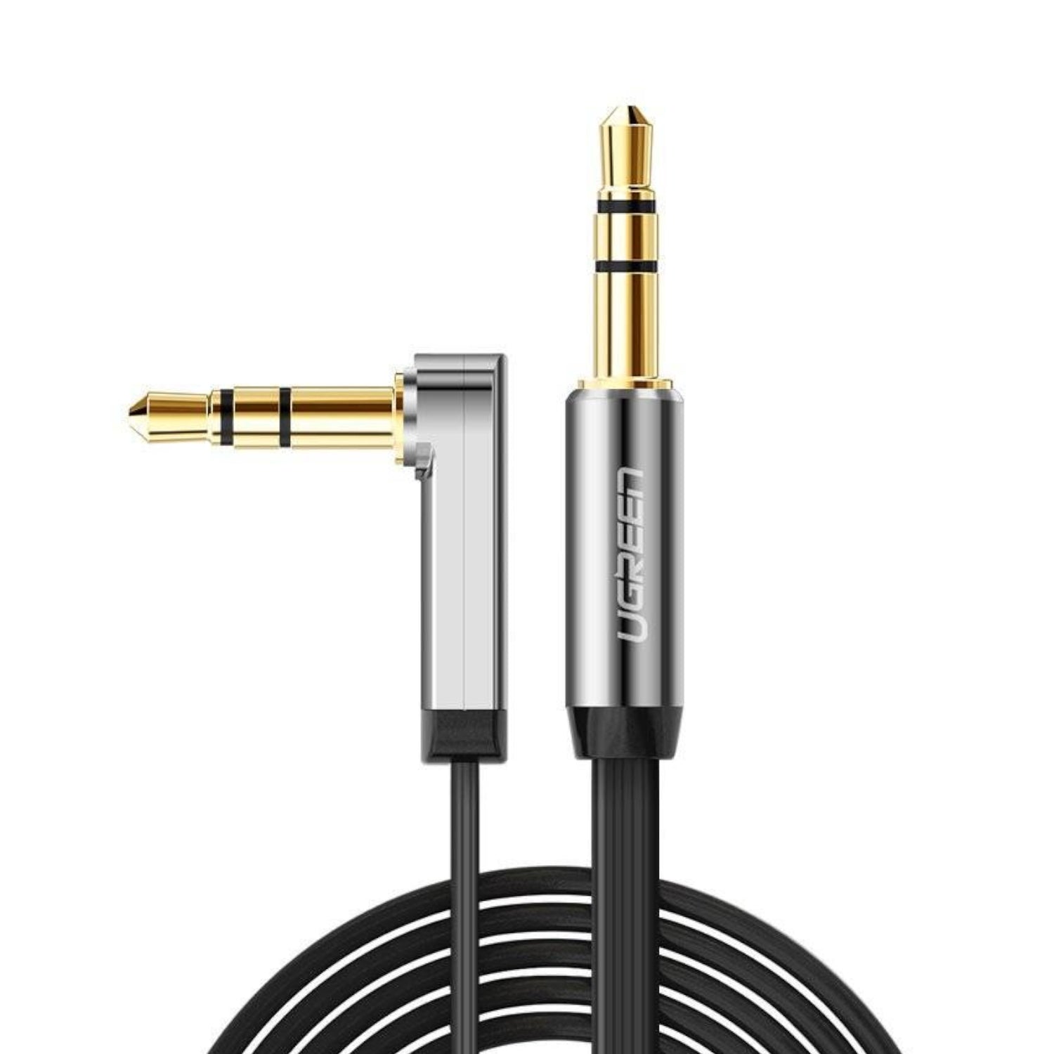 UGREEN AV119 Right-angled 3.5mm Flat Aux Cable 1.5m - Black/Silver - Guards On Duty Shop & Security Guards